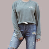 Embroidered Draw String Crewneck in Army