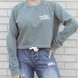 Embroidered Draw String Crewneck in Army