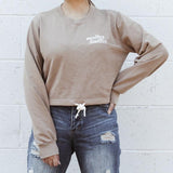 Embroidered Draw String Crewneck in Nude